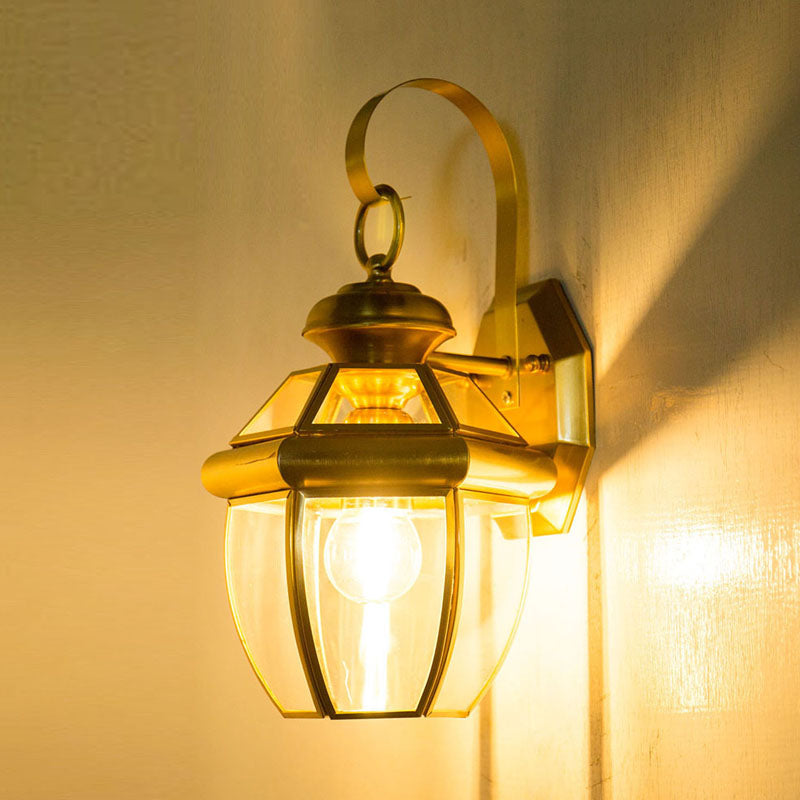1 Bulbe Bocal Applique lampe Tradition d'éclairage mural en verre transparent en noir / laiton pour le chevet