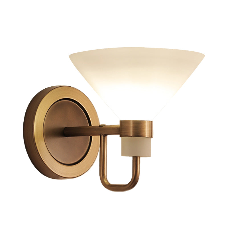 Traditional Conical Wall Mount Lighting Opal Glass 1 Head Wall Mounted Lamp in Brass