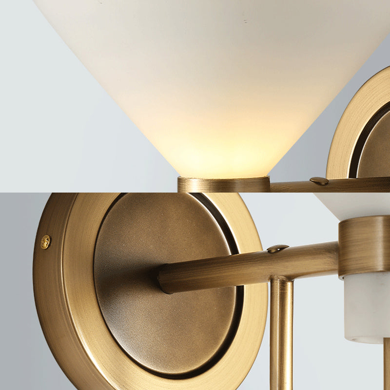 Traditional Conical Wall Mount Lighting Opal Glass 1 Head Wall Mounted Lamp in Brass