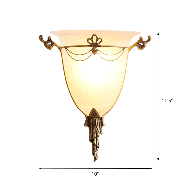 Bell Sconce Light Traditional 1 Head White Glass Wall Lighting Fixture for Hallway