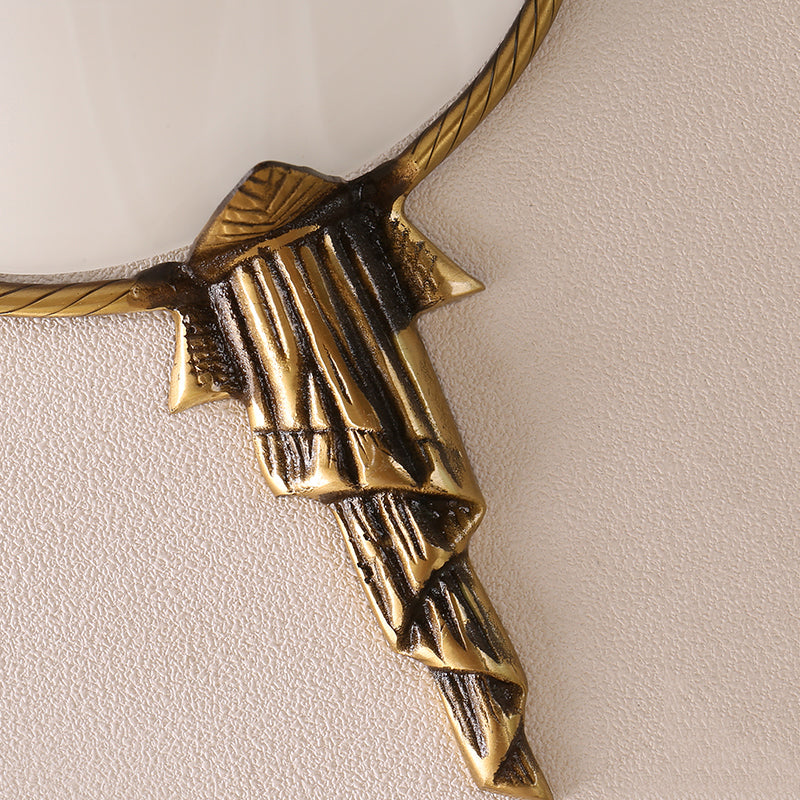 Traditional Trumpet Sconce Opal Glass 1 Bulb Wall Mounted Light Fixture in Brass for Stairway