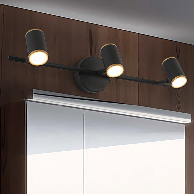 Black/White Cylinder Vanity Lighting with Linear Design Contemporary Led Metal Wall Vanity Lamp in White/Warm Light