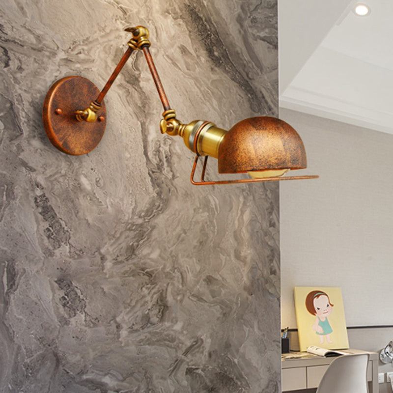Vintage Industrial Bowl Wall Lamp 1 Light Iron Sconce Light Fixture with Swing Arm in Black/Brass