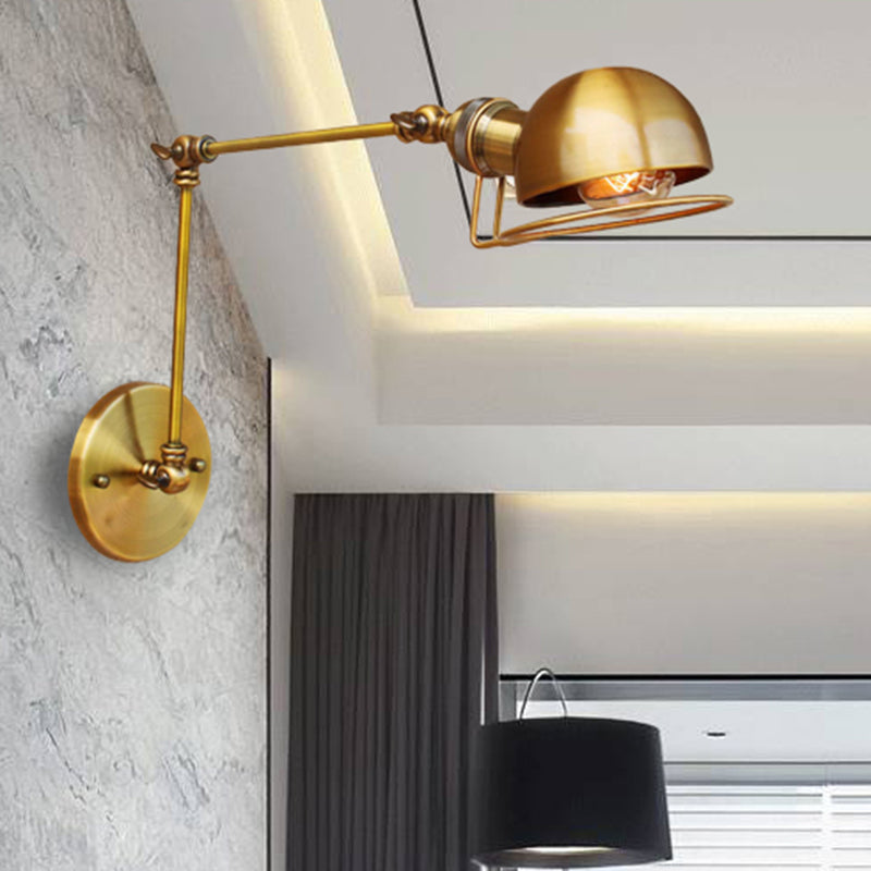 Vintage Industrial Bowl Wall Lamp 1 Light Iron Sconce Light Fixture with Swing Arm in Black/Brass