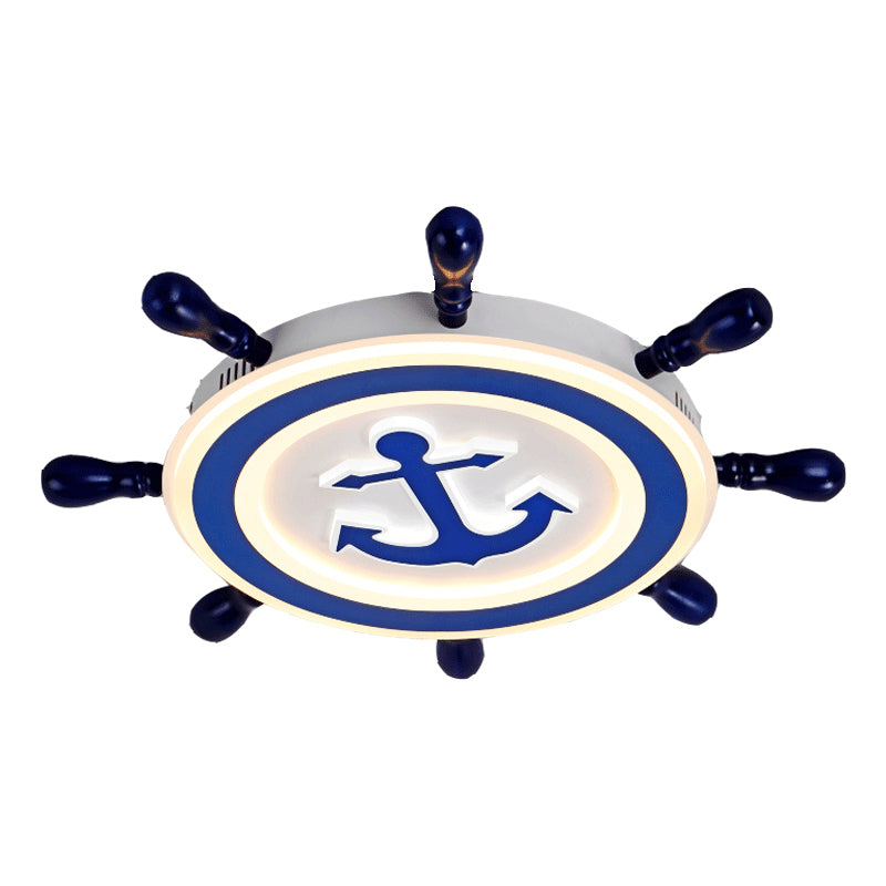 Ship Rudder LED Flushmount Ceiling Lamp Cartoon Acrylic Kids Room Flush Light in Blue