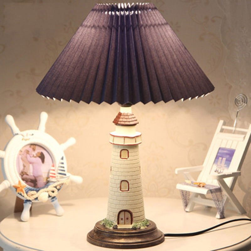 Lámpara de la mesa de la mesa de sombra plisada de PVC Niños de 1 luces con pedestal del faro