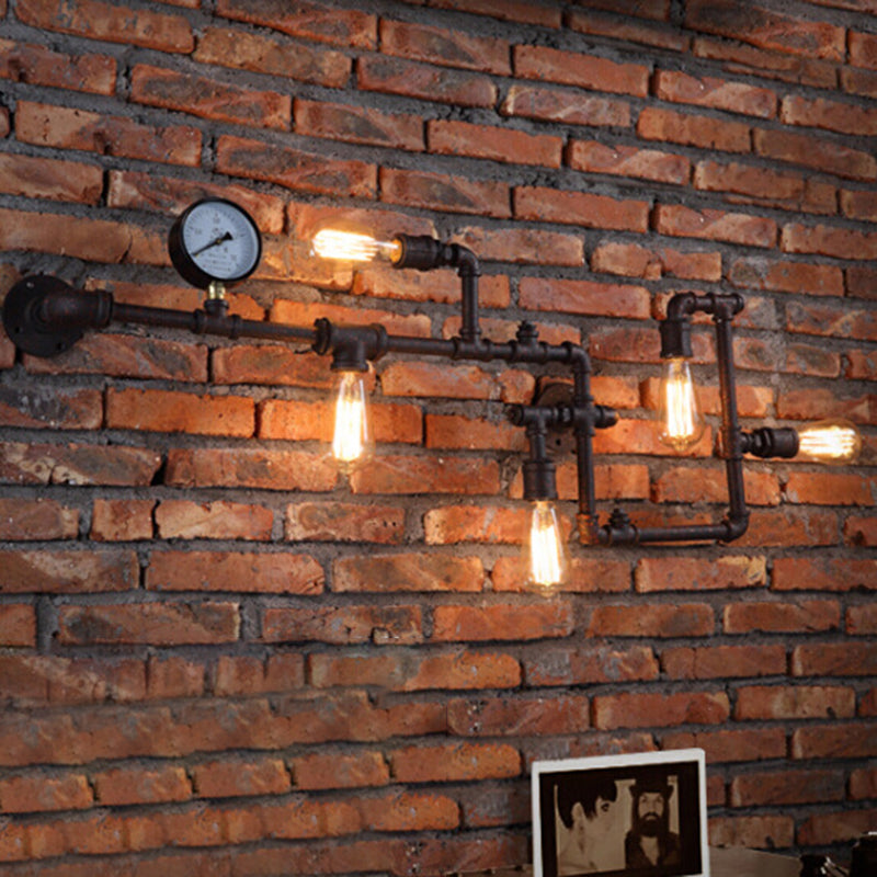 Lámpara de pared de tuberías de 5 bombas estilo accesorio de iluminación de pared de metal steampunk para restaurante