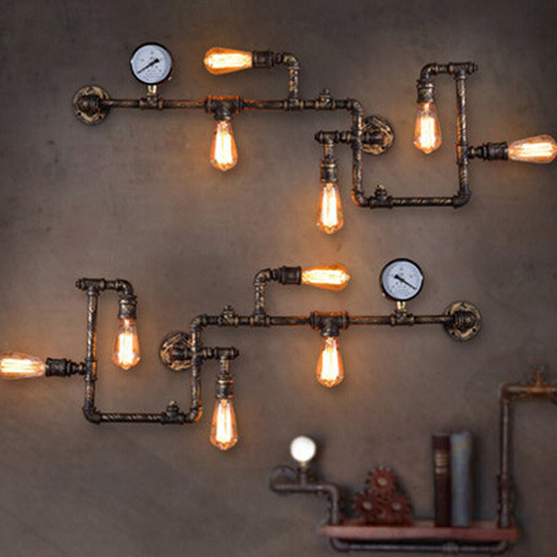 Lámpara de pared de tuberías de 5 bombas estilo accesorio de iluminación de pared de metal steampunk para restaurante
