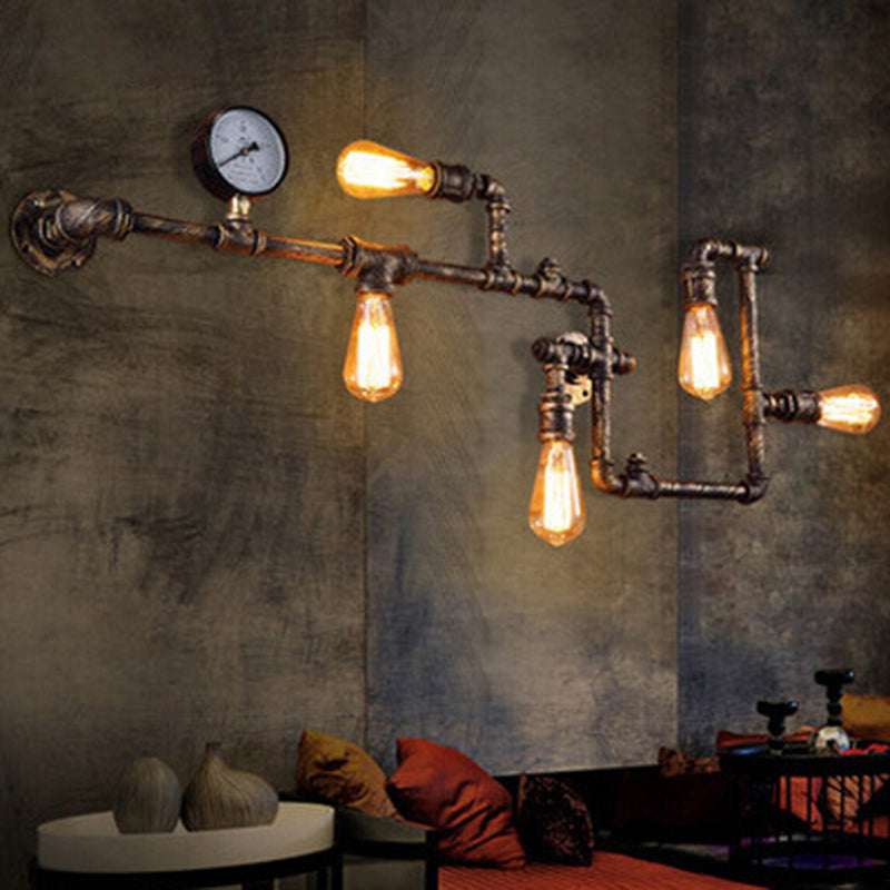 5-Bulb Piping Wall Lamp Steampunk Style Metal Wall Lighting Fixture for Restaurant