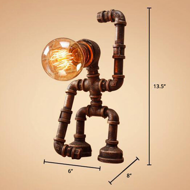 Lámpara de mesa de robot industrial Heracles Luz de hierro de una sola bombilla en bronce para dormitorio