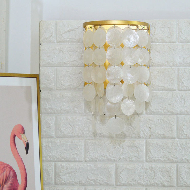 Shell Circle Strands Lampada da parete Stile Country 1 Camera da letto Prontone Luce in oro