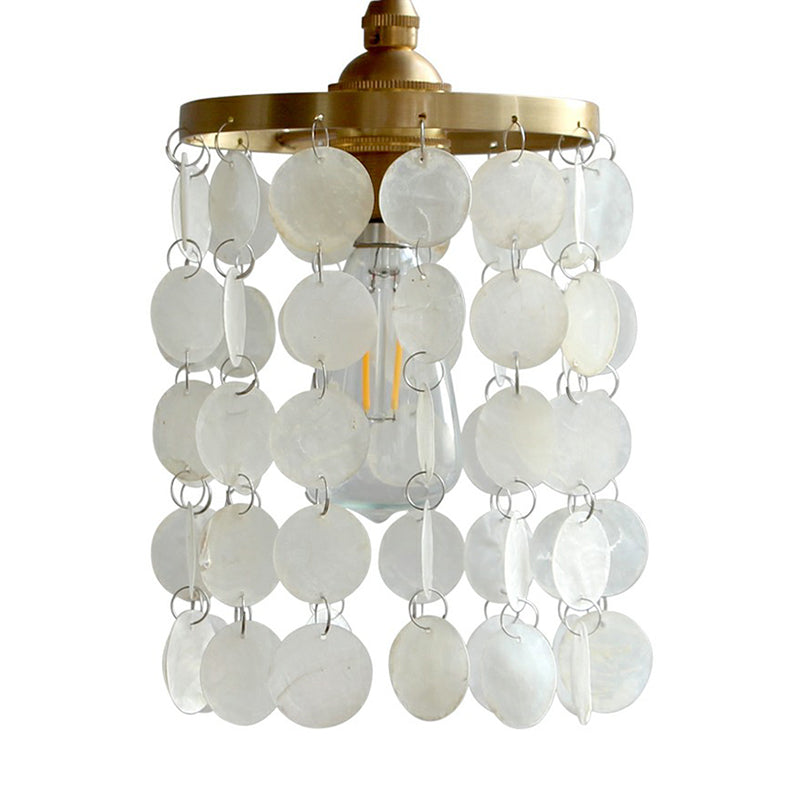 Messing cirkel hanglamp licht armatuur kust metaal metalen 1-licht eetkamer hangend licht met shell decor