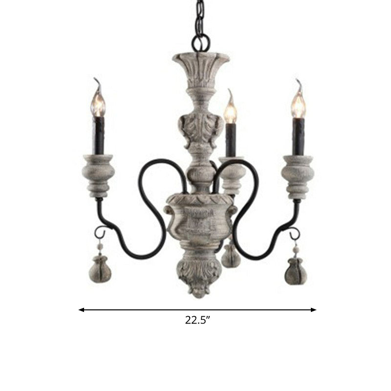 Resin Candlestick Chandelier French Country Dining Room Hanging Lamp in Black-Grey
