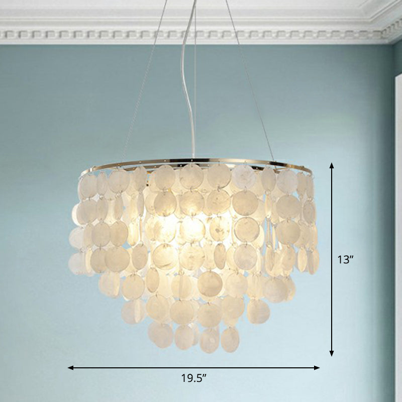 French Country Conical Pendant Lamp Natural Shell Chandelier Light Fixture in Gold