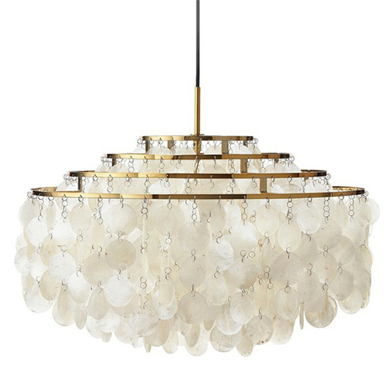 White 4 Layers Chandelier Vintage Shell 6-Light Dining Room Suspended Lighting Fixture
