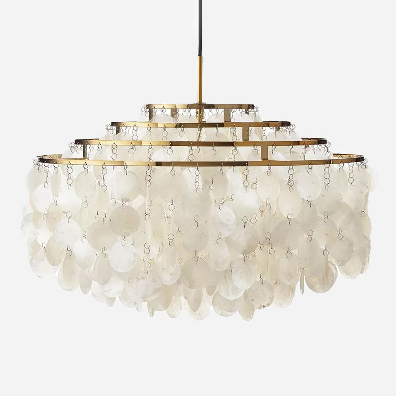 White 4 Layers Chandelier Vintage Shell 6-Light Dining Room Suspended Lighting Fixture