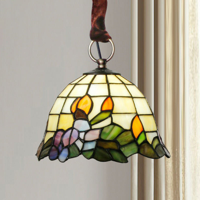 Lámpara de luz colgante en forma de campana lámpara colgante de beige manchado tiffany con patrón de hoja