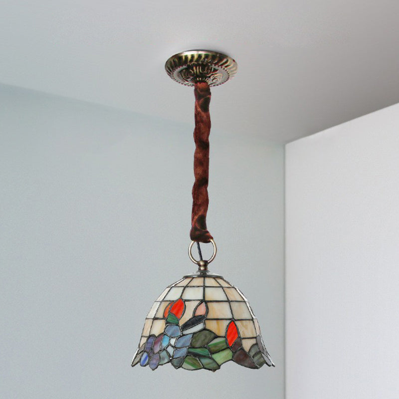 Lámpara de luz colgante en forma de campana lámpara colgante de beige manchado tiffany con patrón de hoja