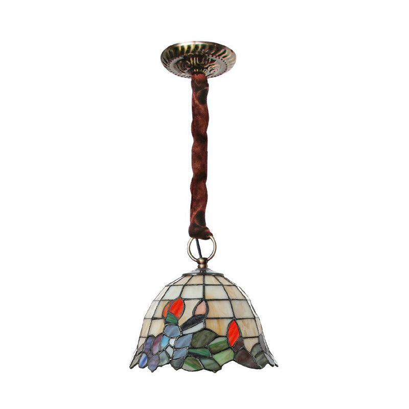 Lámpara de luz colgante en forma de campana lámpara colgante de beige manchado tiffany con patrón de hoja