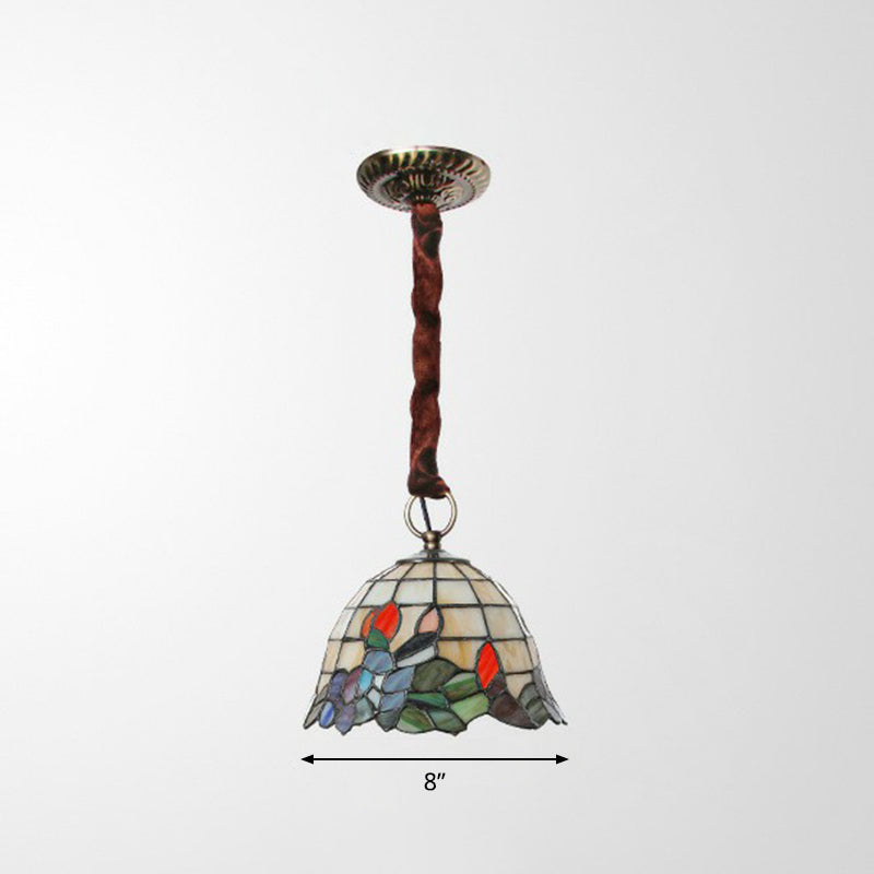 Lámpara de luz colgante en forma de campana lámpara colgante de beige manchado tiffany con patrón de hoja