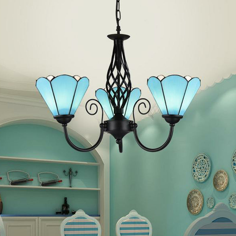 Blaues Glas Blumenkronleuchter leichter Mittelmeerschwarz Deckenhängung Lampe für Wohnzimmer