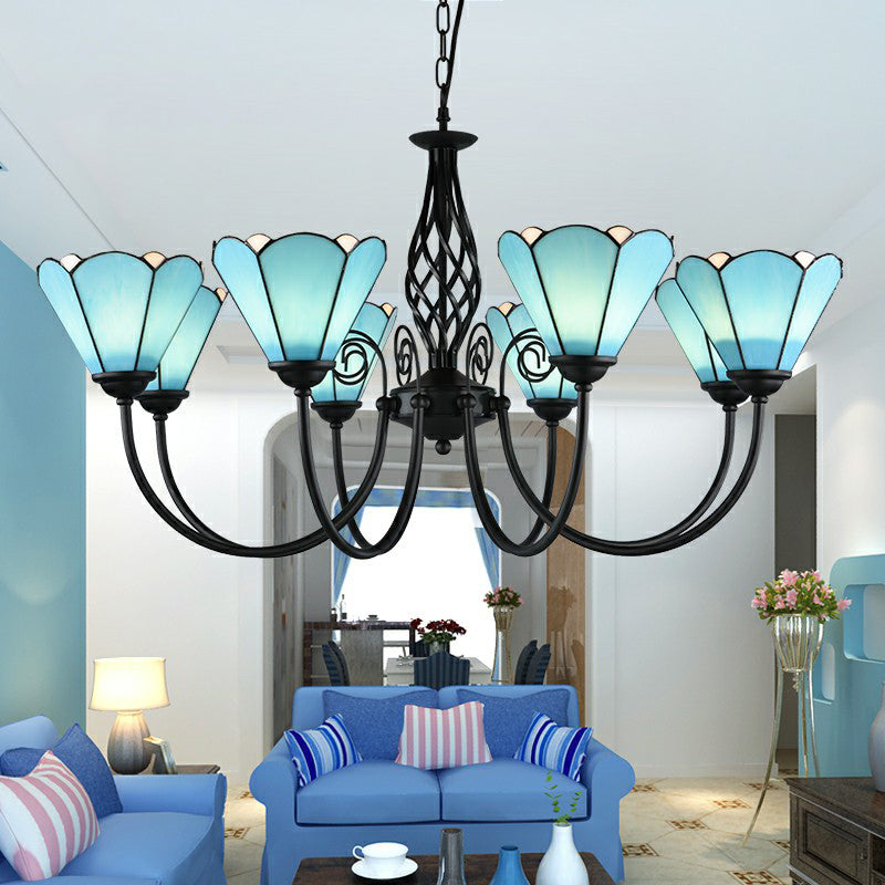 Blaues Glas Blumenkronleuchter leichter Mittelmeerschwarz Deckenhängung Lampe für Wohnzimmer