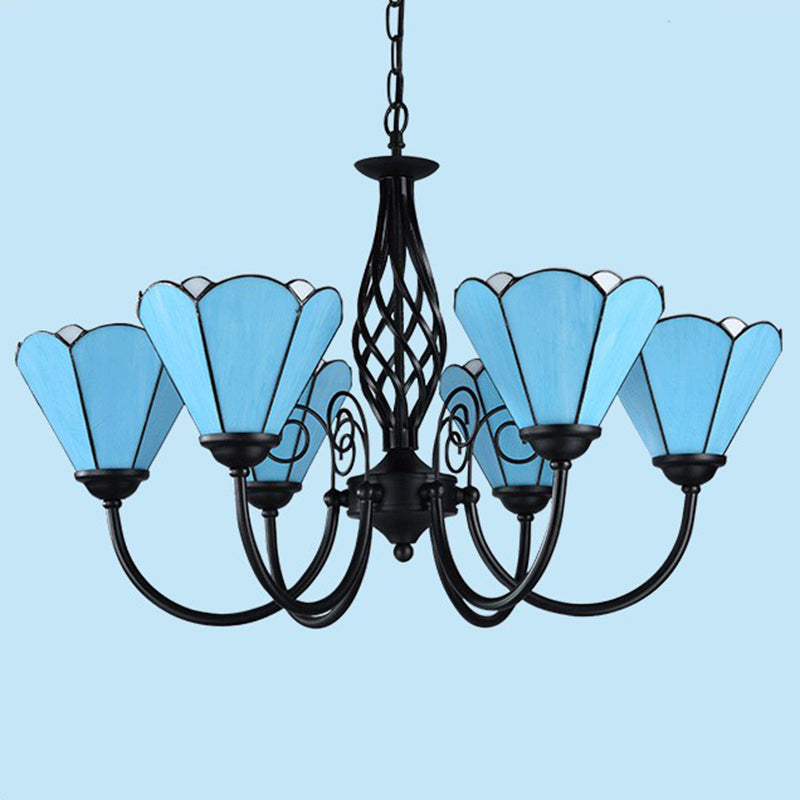 Blaues Glas Blumenkronleuchter leichter Mittelmeerschwarz Deckenhängung Lampe für Wohnzimmer