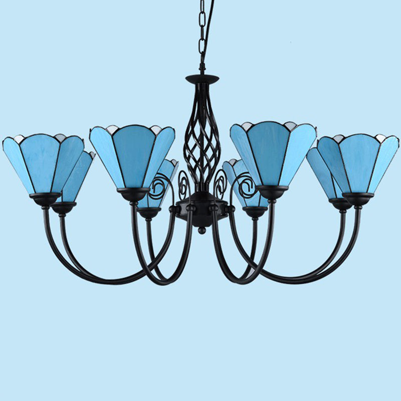 Blaues Glas Blumenkronleuchter leichter Mittelmeerschwarz Deckenhängung Lampe für Wohnzimmer