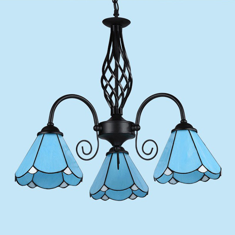 Blaues Glas Blumenkronleuchter leichter Mittelmeerschwarz Deckenhängung Lampe für Wohnzimmer