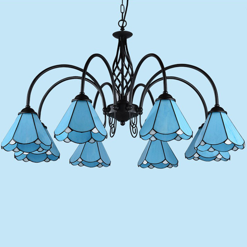 Blaues Glas Blumenkronleuchter leichter Mittelmeerschwarz Deckenhängung Lampe für Wohnzimmer