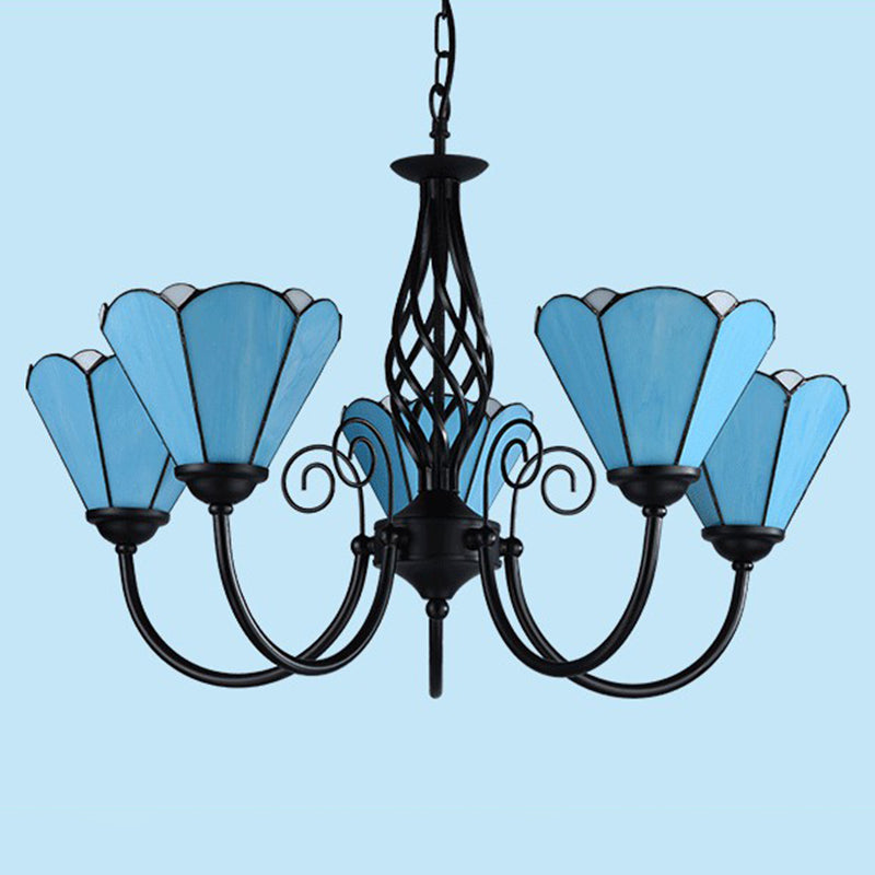 Blaues Glas Blumenkronleuchter leichter Mittelmeerschwarz Deckenhängung Lampe für Wohnzimmer