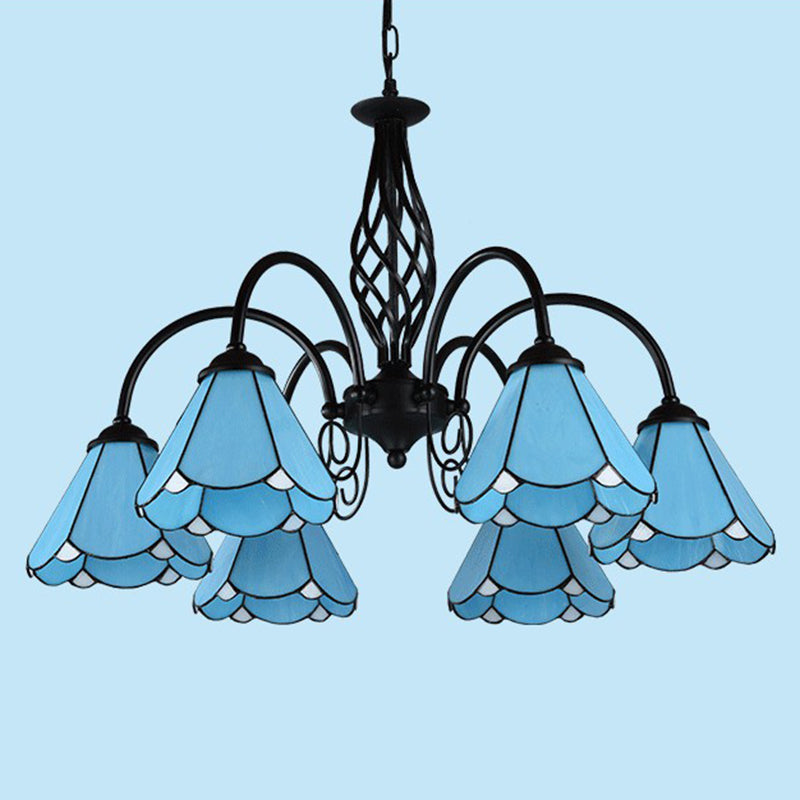 Blaues Glas Blumenkronleuchter leichter Mittelmeerschwarz Deckenhängung Lampe für Wohnzimmer