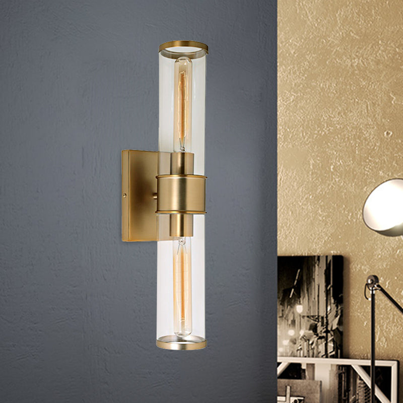 Lampe murale de tube en verre transparent 2 ampoules en laiton / chromé d'éclairage pour le chevet