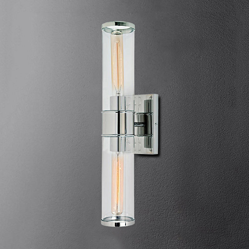 Lampe murale de tube en verre transparent 2 ampoules en laiton / chromé d'éclairage pour le chevet