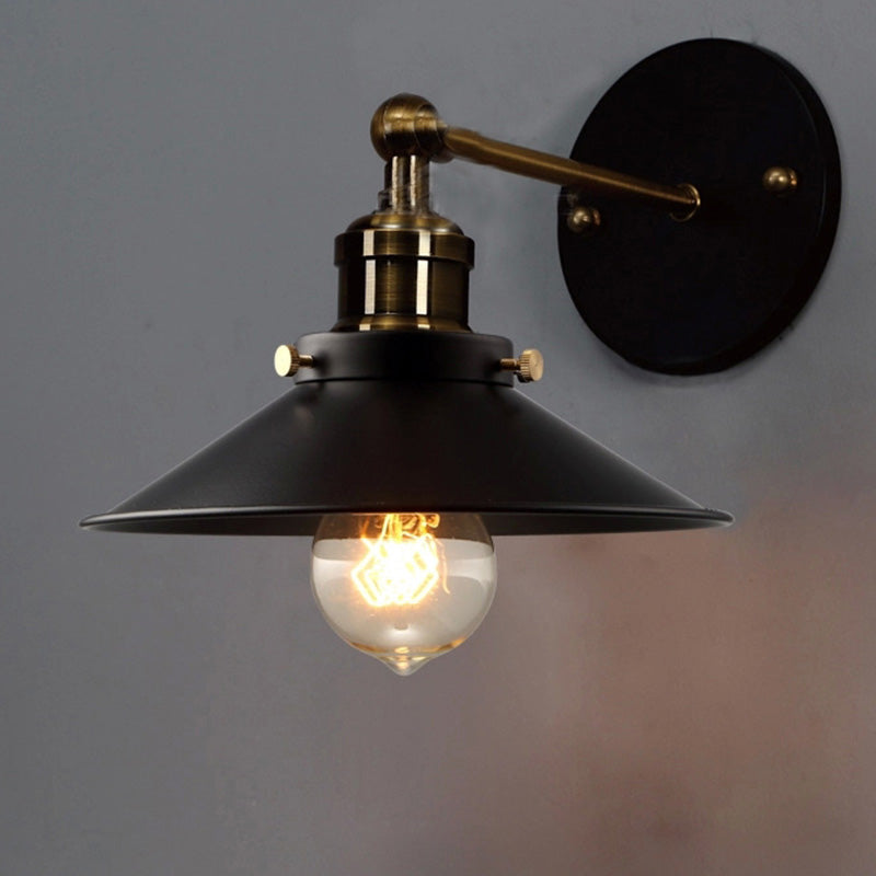 Adjustable Flared Shade Metal Wall Lamp Vintage 1 Bulb Bedroom Reading Wall Light in Black