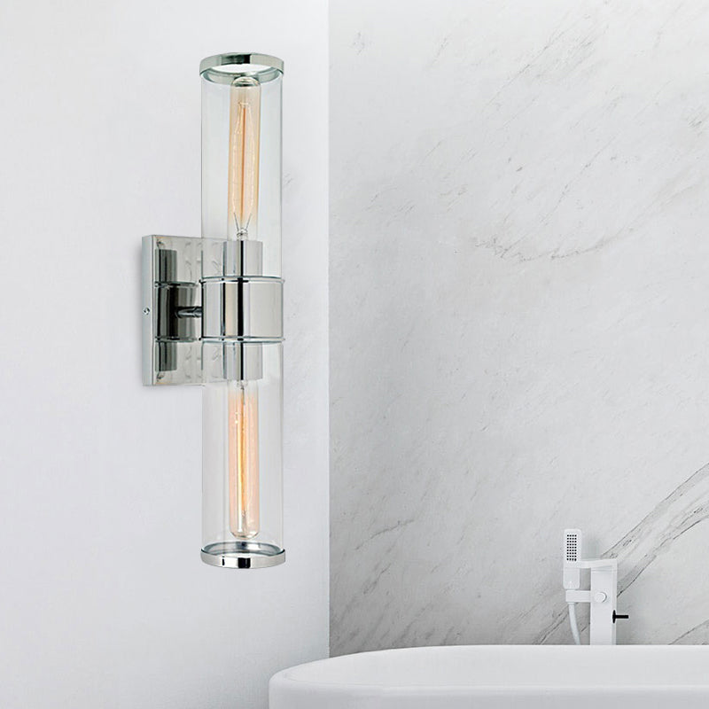 Lampe murale de tube en verre transparent 2 ampoules en laiton / chromé d'éclairage pour le chevet