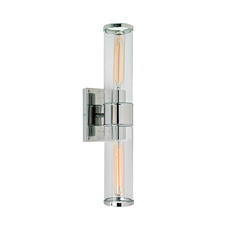 Lampe murale de tube en verre transparent 2 ampoules en laiton / chromé d'éclairage pour le chevet