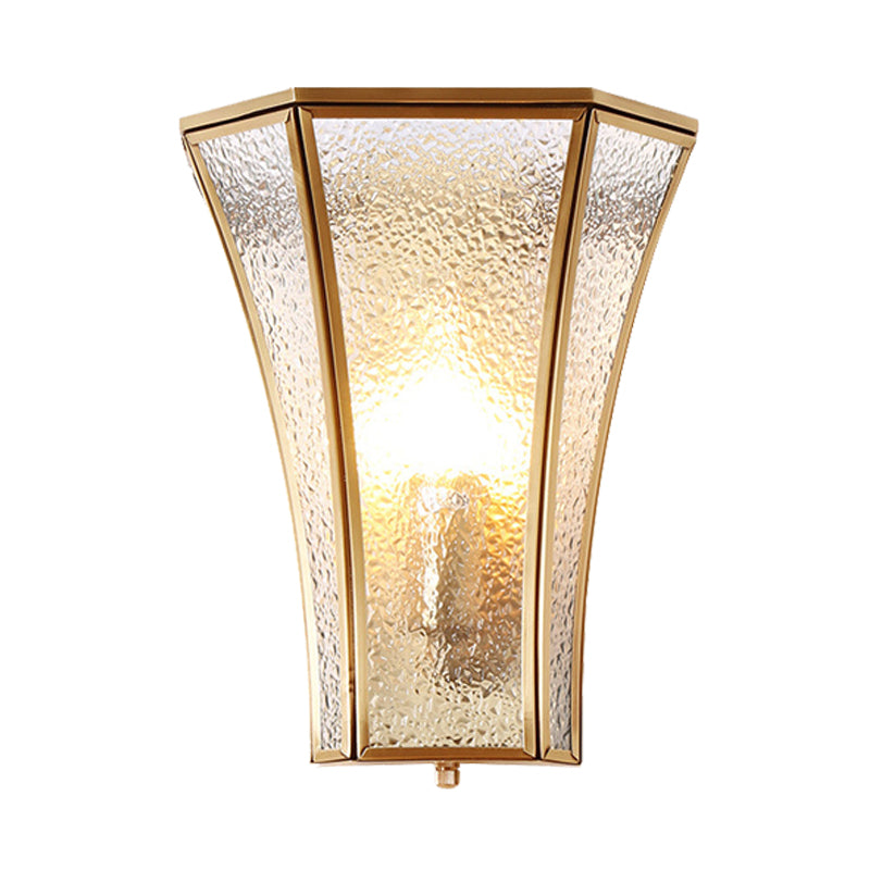 1 Bulb Flared Sconce Lamp Tradition Textured Glass Wall Lighting Fixture in Brass with Stairway