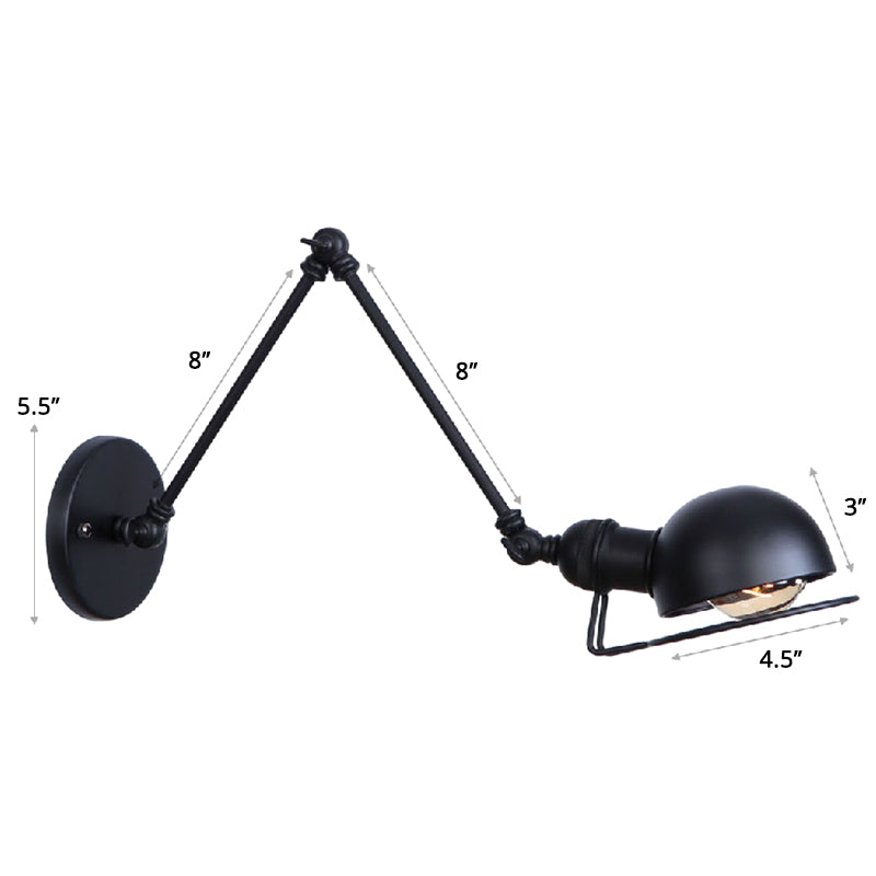 Single Dome Wall Mounted Reading Light Industrial Style Metal Wall Lamp with Swing Arm