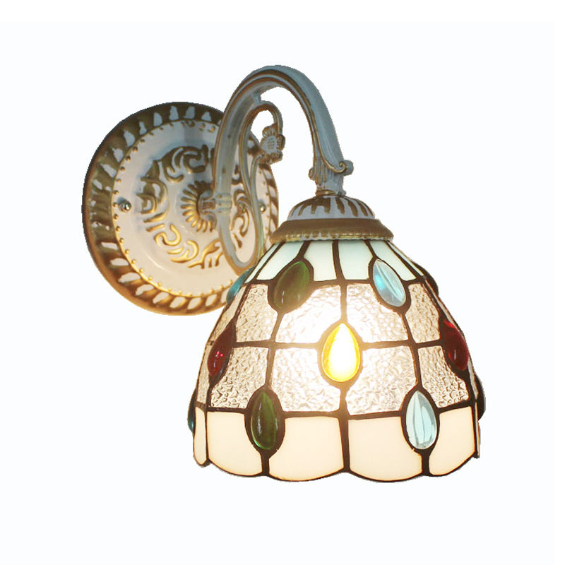 1-Head Scalloped Wall Light Tiffany Style Handcrafted Glass Wall Sconce for Living Room