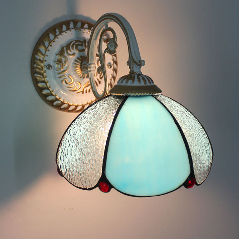 1-Head Scalloped Wall Light Tiffany Style Handcrafted Glass Wall Sconce for Living Room
