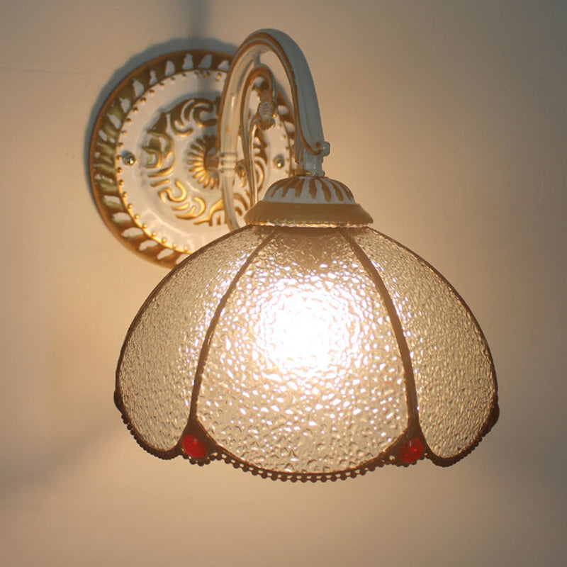 1-Head Scalloped Wall Light Tiffany Style Handcrafted Glass Wall Sconce for Living Room