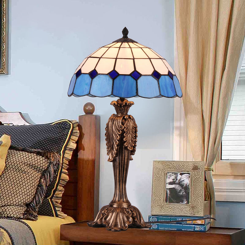 Lampada da tavolo blu e bianca in vetro da tavolo tiffany 1 luci di caffè luce per la camera da letto