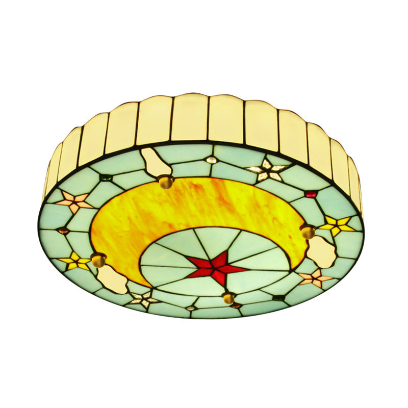 Handgefertigte blaue Deckenleuchte aus Glas, runde Barock-Einbauleuchte für Schlafzimmer