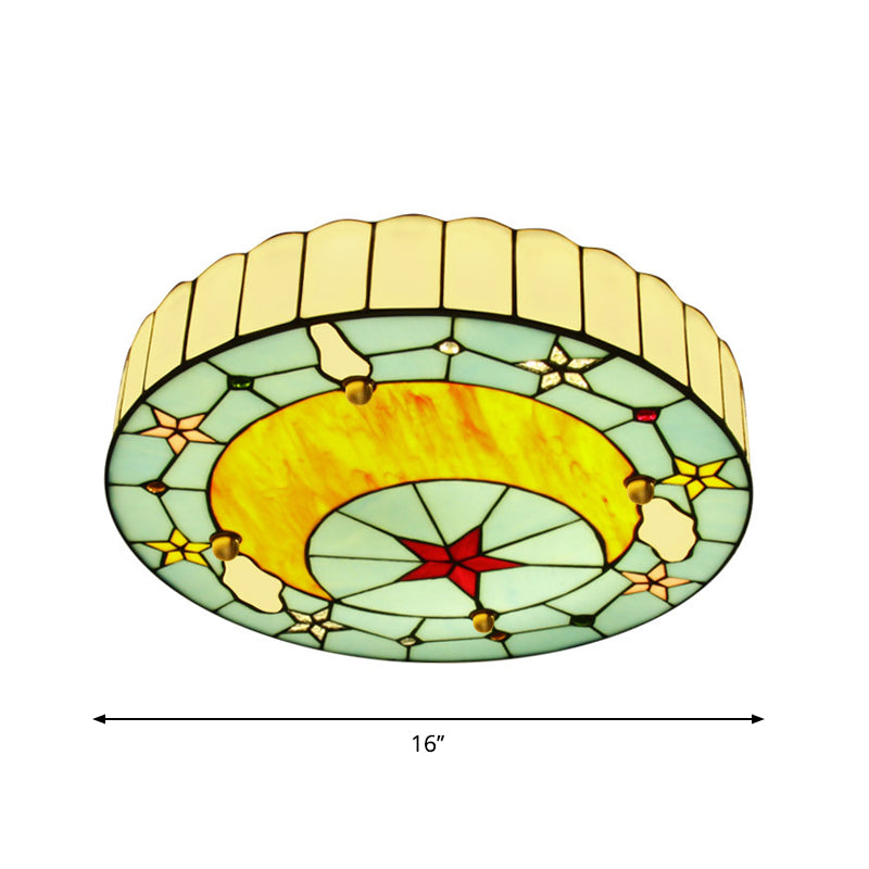Handgefertigte blaue Deckenleuchte aus Glas, runde Barock-Einbauleuchte für Schlafzimmer