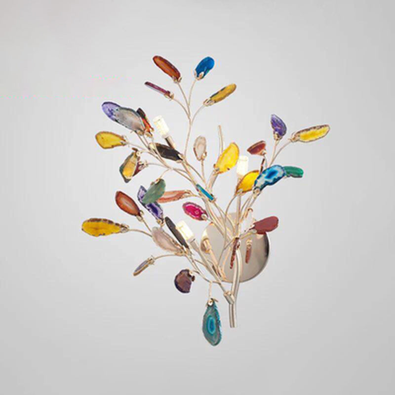 Agate Leaf Wall Light Artistic Champagne Wall Sconce Lighting Fixture for Bedroom
