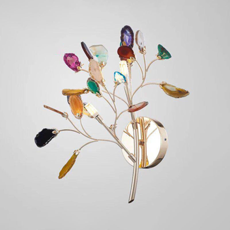 Agate Leaf Wall Light Artistic Champagne Wall Sconce Lighting Fixture for Bedroom