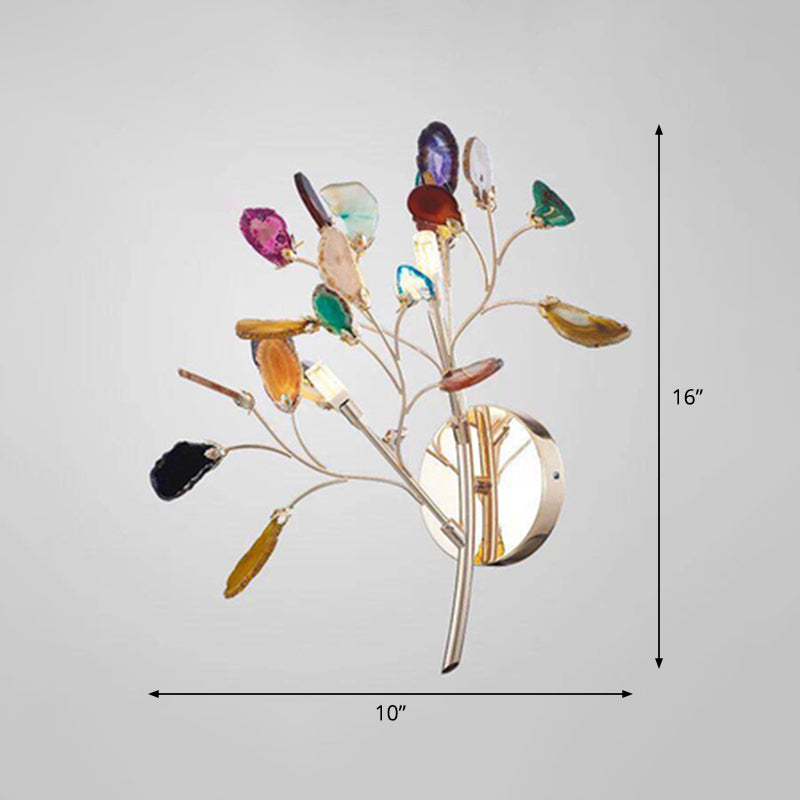 Agate Leaf Wall Light Artistic Champagne Wall Sconce Lighting Fixture for Bedroom