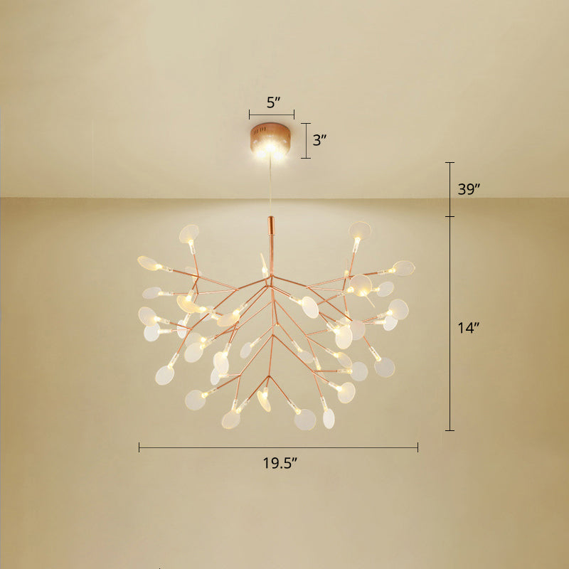 Stainless Steel Leaf Chandelier Minimalist Rose Gold LED Hanging Lamp for Restaurant
