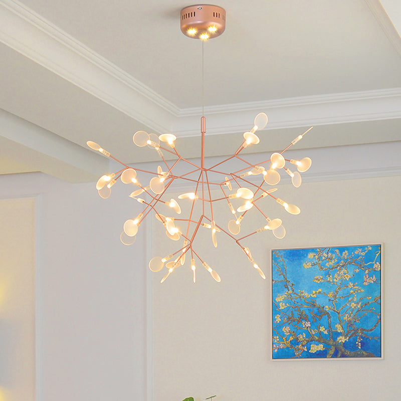 Stainless Steel Leaf Chandelier Minimalist Rose Gold LED Hanging Lamp for Restaurant